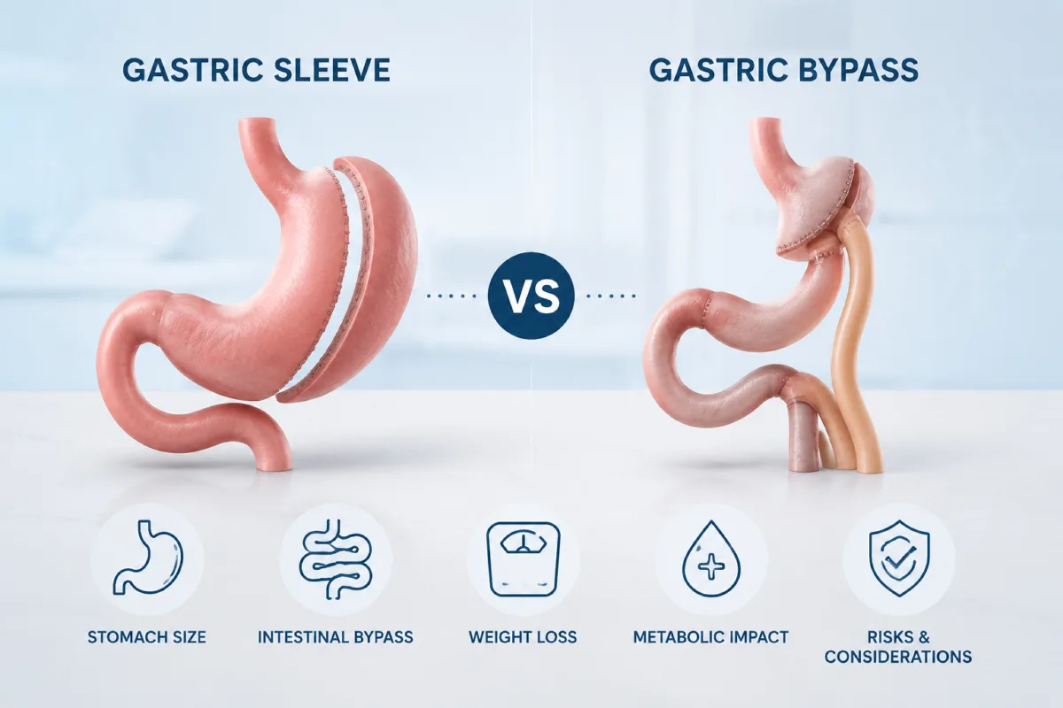 Gastric sleeve vs gastric bypass comparison illustration
